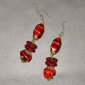 Vtg Chic Red and Gold Beaded Earrings